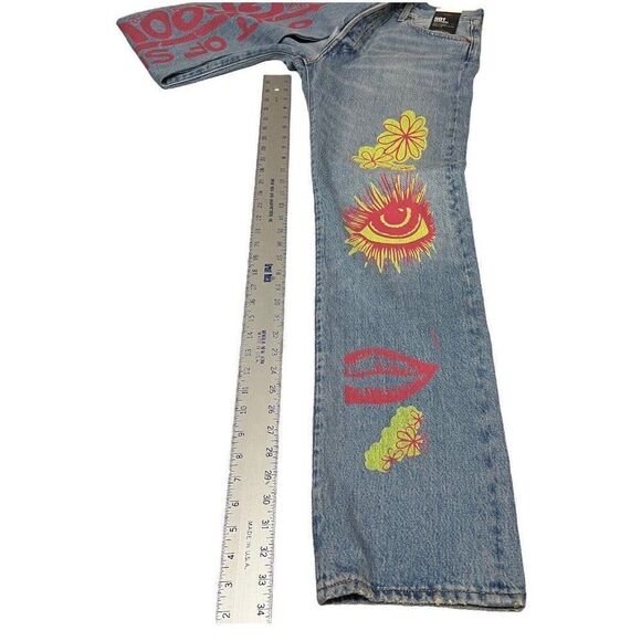 LEVIS 33x34 Premium 501 Original SUMMER LOVE JEANS Festival Sun Floral Groovy - Picture 4 of 15